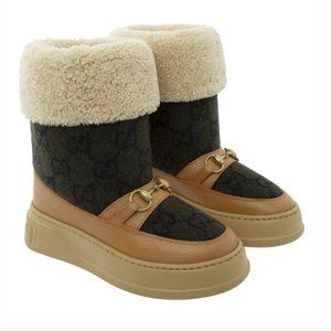 NIB Gucci GG wool shearling-lined horsebit snow boots- IT 36 US 6